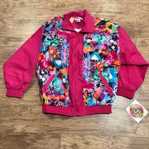 Vintage 90s Slate women's abstract pattern nylon windbreaker jacket Med 1991 NEW